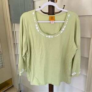 Ruby Rd. - Green 3/4 Sleeve Top with Beading